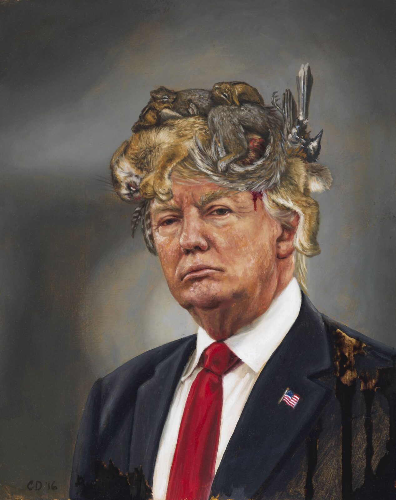 "Donald Trump with a Crown of Roadkill" by Cara Deangelis